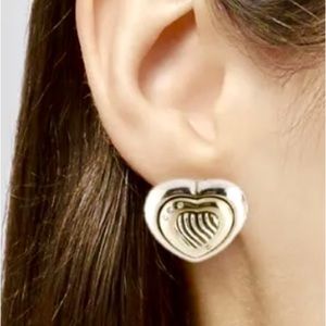 Authentic David Yurman Thoroughbred Diamond Heart 18k/SS Cable Earrings